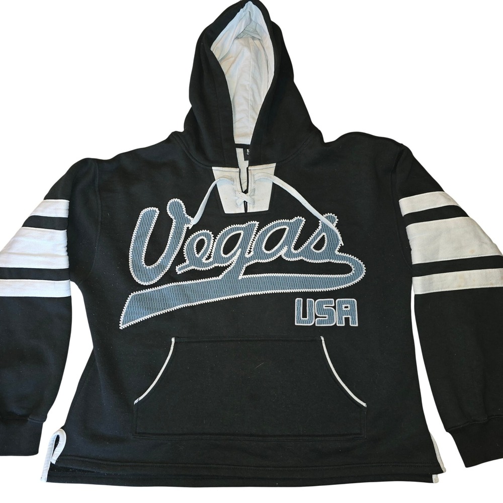 Black and White Vegas Hooded Sweatshirt Lace up DC Classic Large Pocket